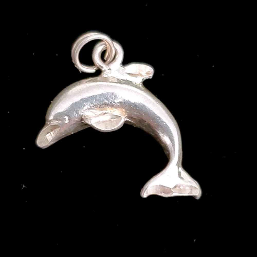 925 Sterling Silver Leaping Dolphin Pendant Charm